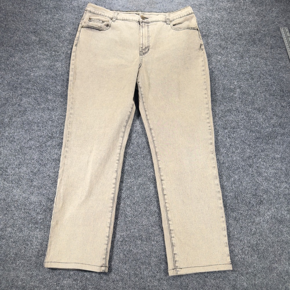 DG2 Diane Gilman Jeans Acid Wash Straight Leg Tan Beige Stretch 14P Womens Denim